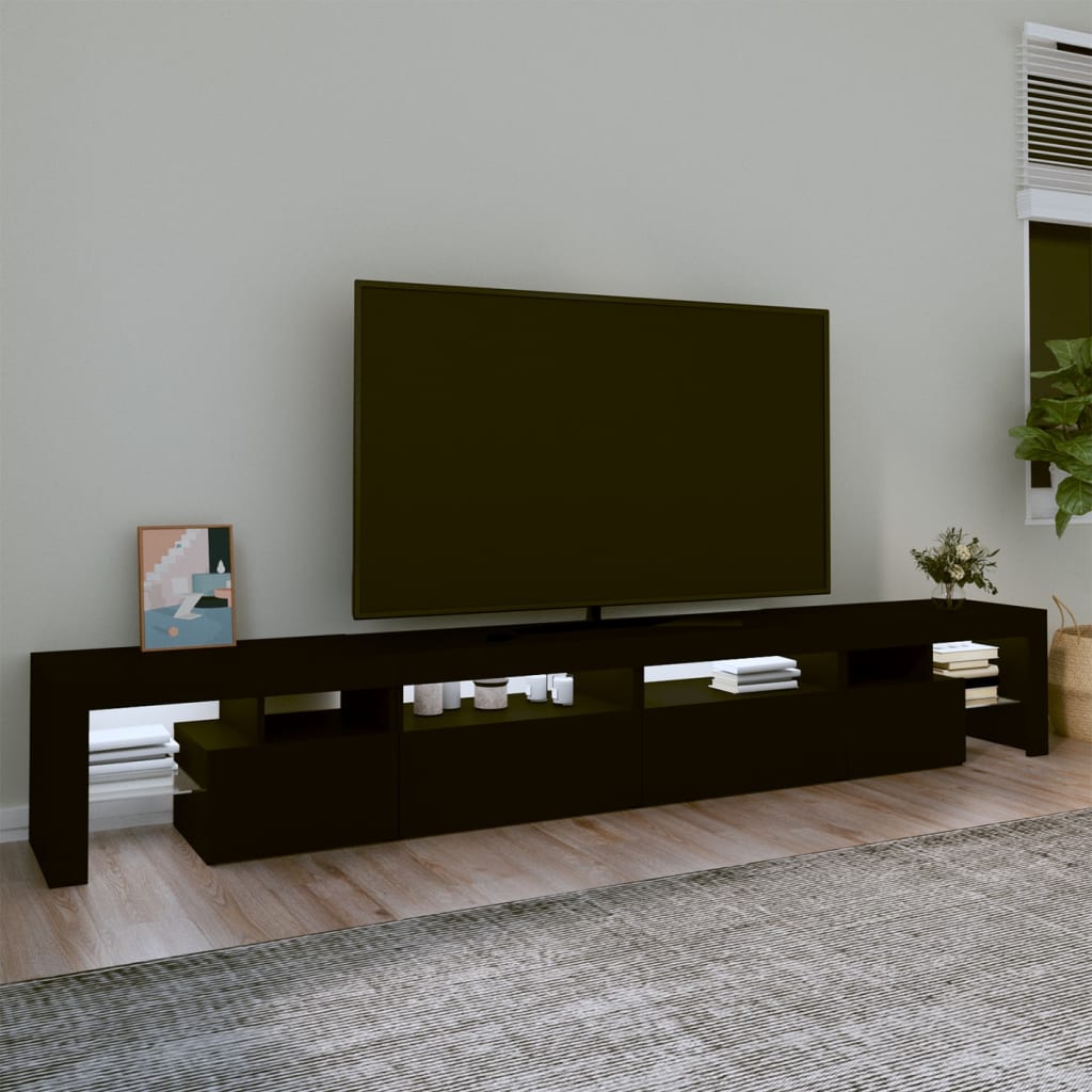 vidaXL Mueble de TV con luces LED Negro 260x36,5x40 cm