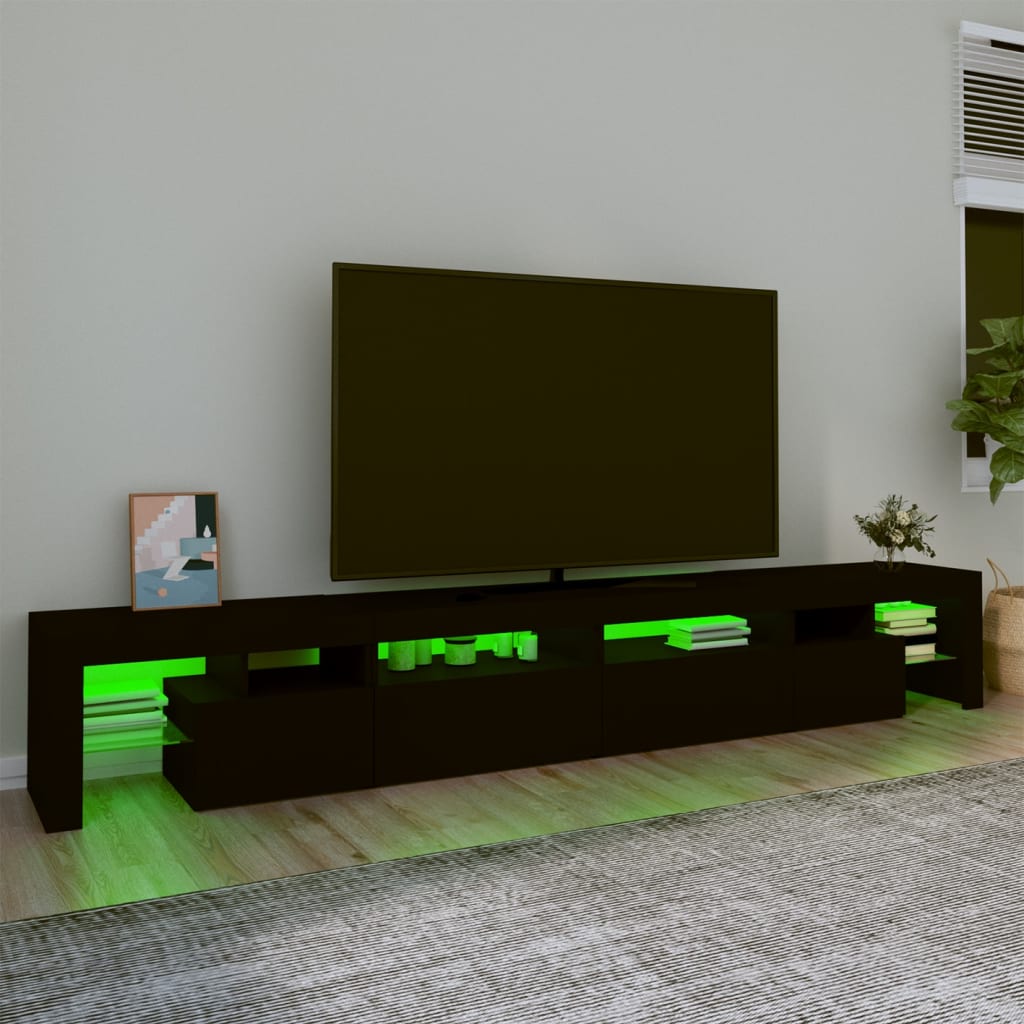 vidaXL Mueble de TV con luces LED Negro 260x36,5x40 cm