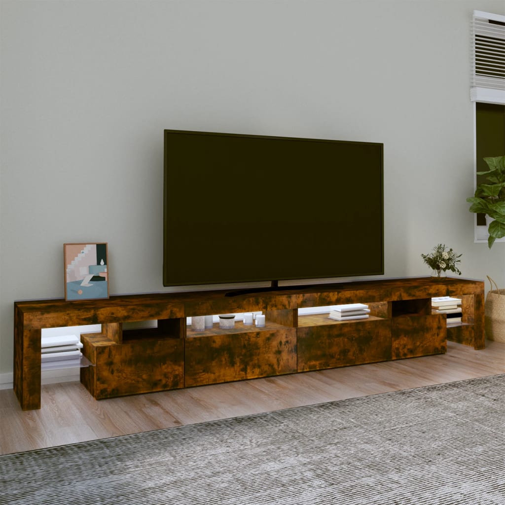 vidaXL Mueble de TV con luces LED color roble ahumado 260x36,5x40 cm