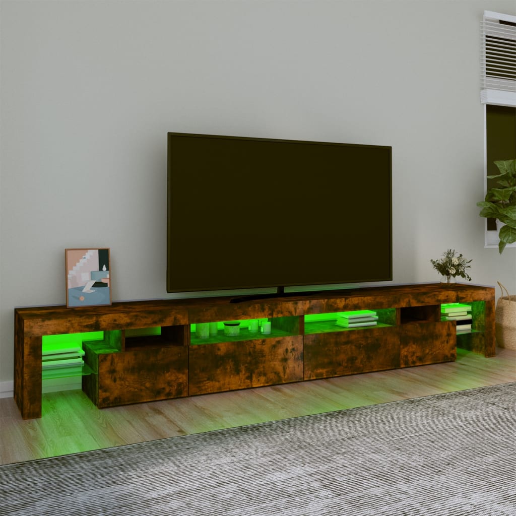 vidaXL Mueble de TV con luces LED color roble ahumado 260x36,5x40 cm