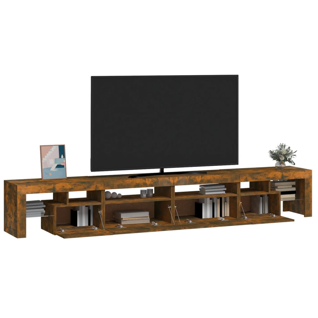 vidaXL Mueble de TV con luces LED color roble ahumado 260x36,5x40 cm