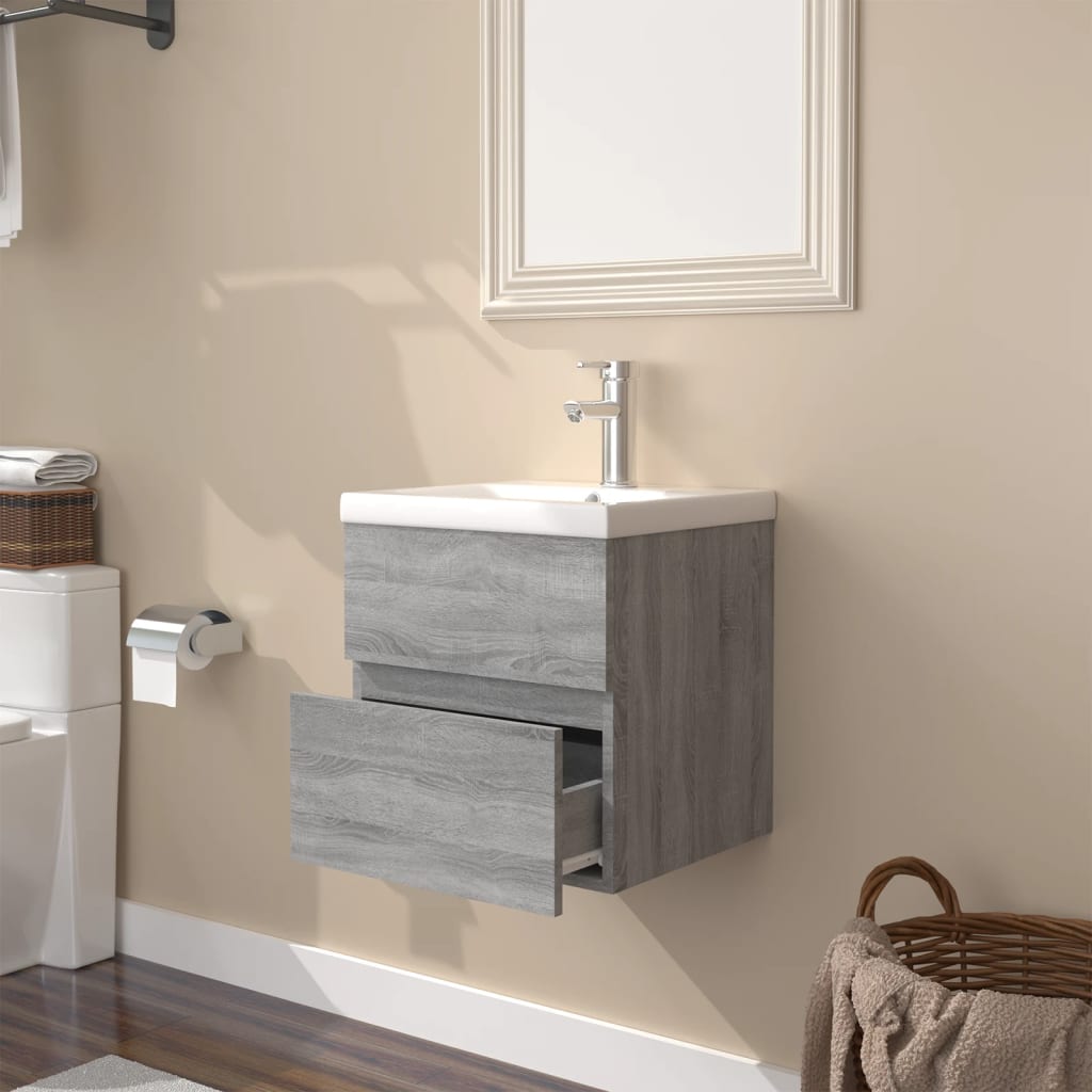 vidaXL Mueble de baño con lavabo madera contrachapada gris Sonoma