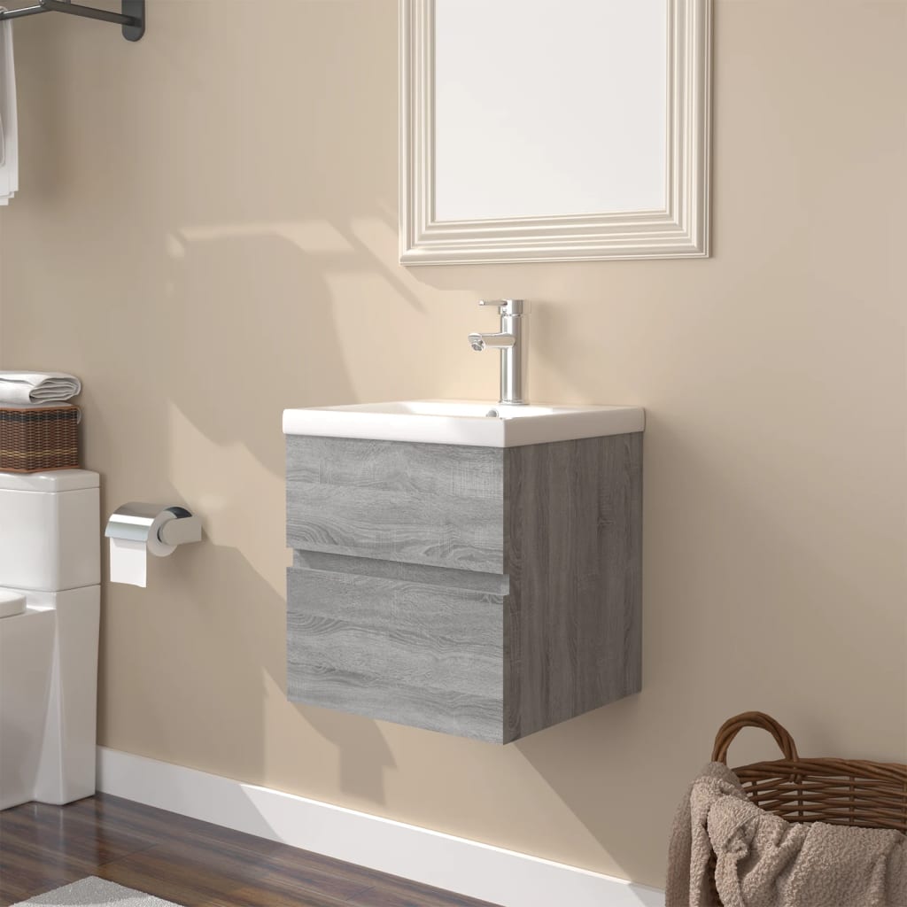 vidaXL Mueble de baño con lavabo madera contrachapada gris Sonoma