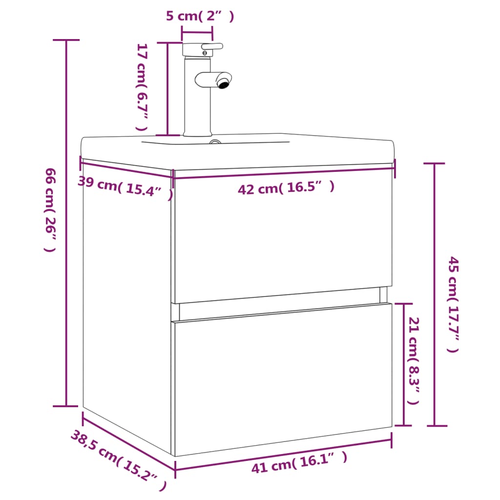 vidaXL Mueble de baño con lavabo madera de ingeniería roble ahumado