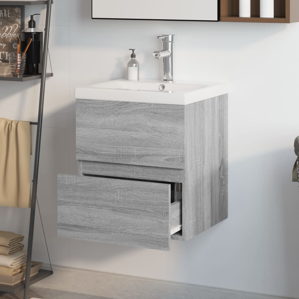 vidaXL Mueble de baño con lavabo madera contrachapada gris Sonoma