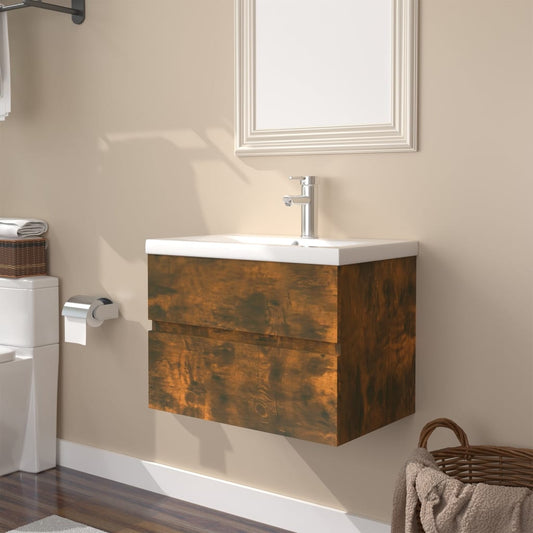 vidaXL Mueble de baño con lavabo madera contrachapada roble ahumado