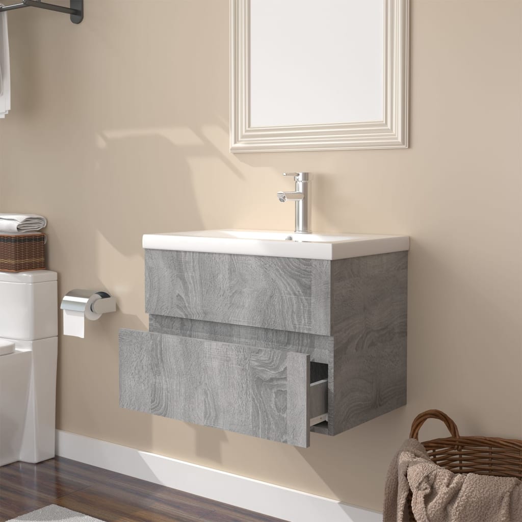 vidaXL Mueble de baño con lavabo madera contrachapada gris Sonoma