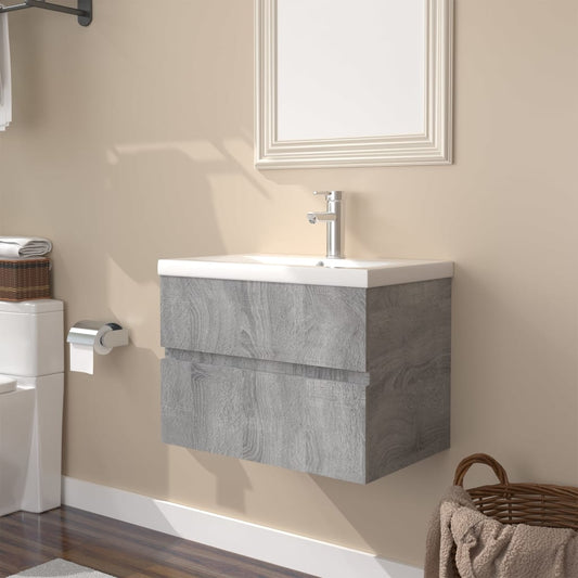 vidaXL Mueble de baño con lavabo madera contrachapada gris Sonoma