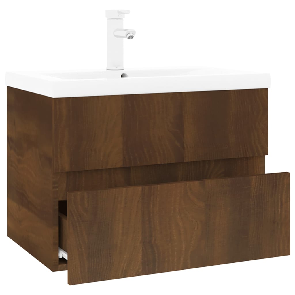 vidaXL Mueble de baño con lavabo madera contrachapada marrón roble