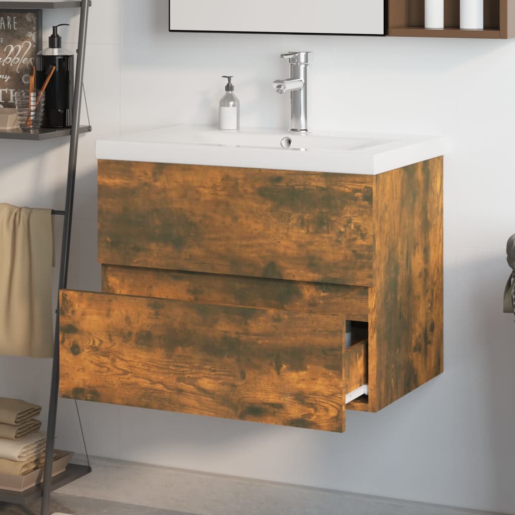 vidaXL Mueble de baño con lavabo madera contrachapada roble ahumado