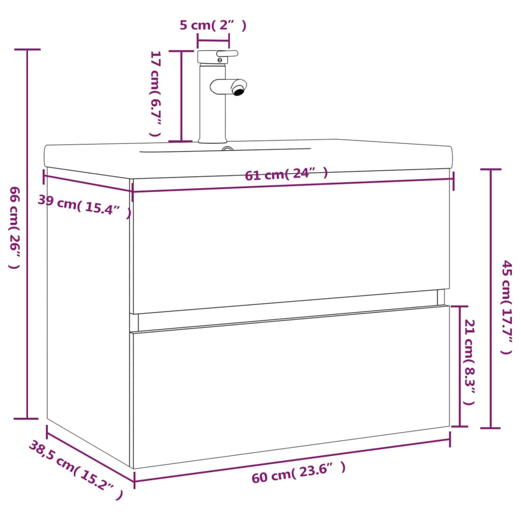 vidaXL Mueble de baño con lavabo madera contrachapada roble ahumado