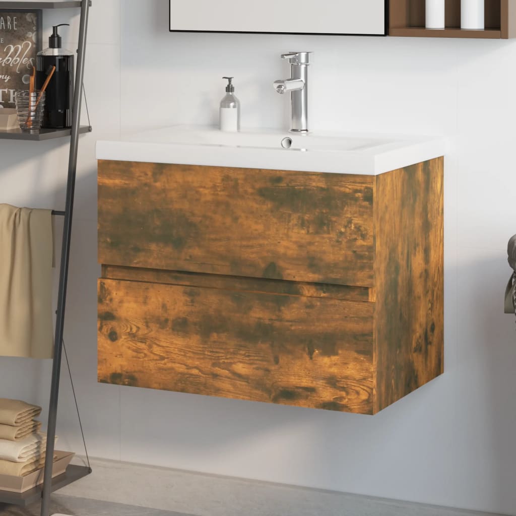 vidaXL Mueble de baño con lavabo madera contrachapada roble ahumado