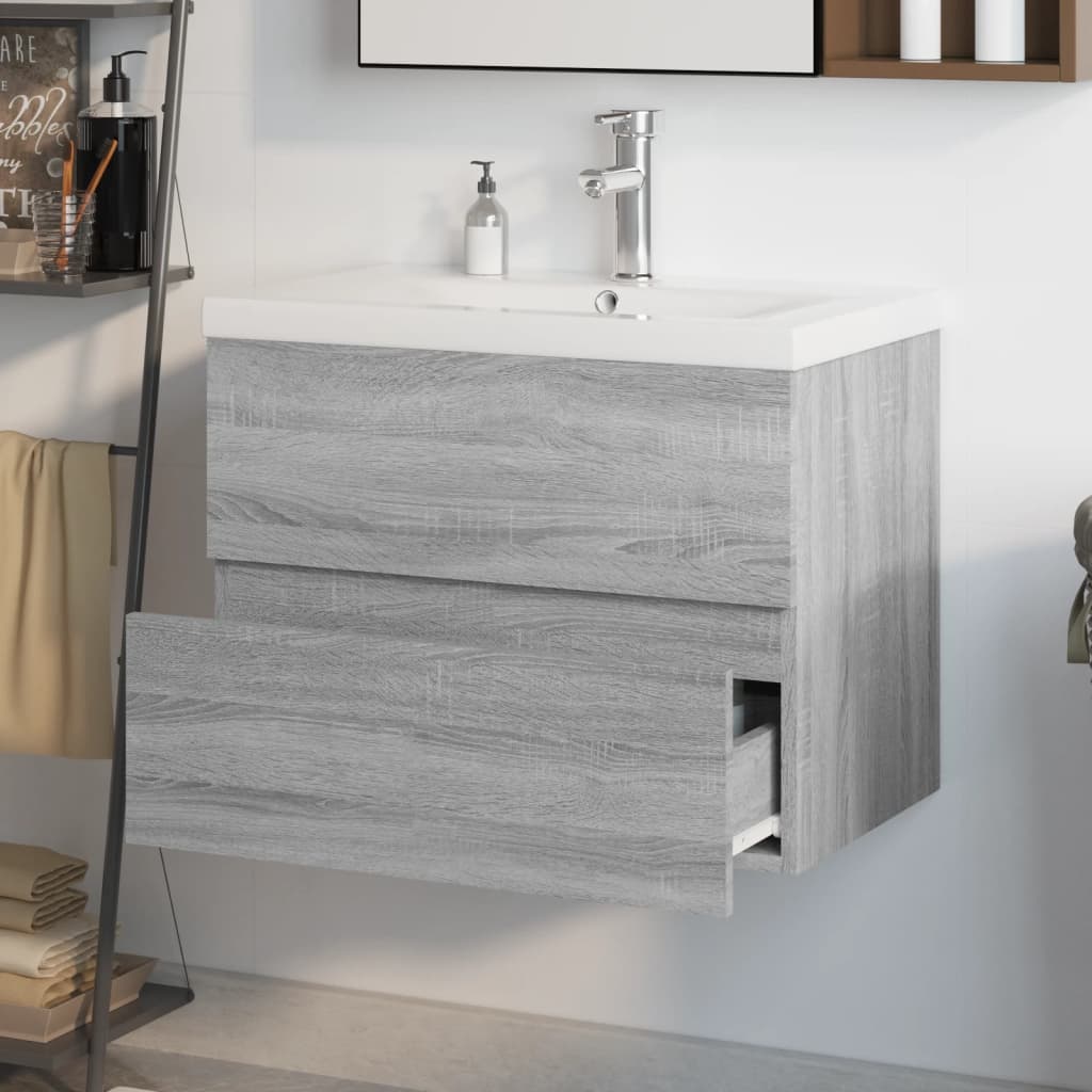 vidaXL Mueble de baño con lavabo madera contrachapada gris Sonoma