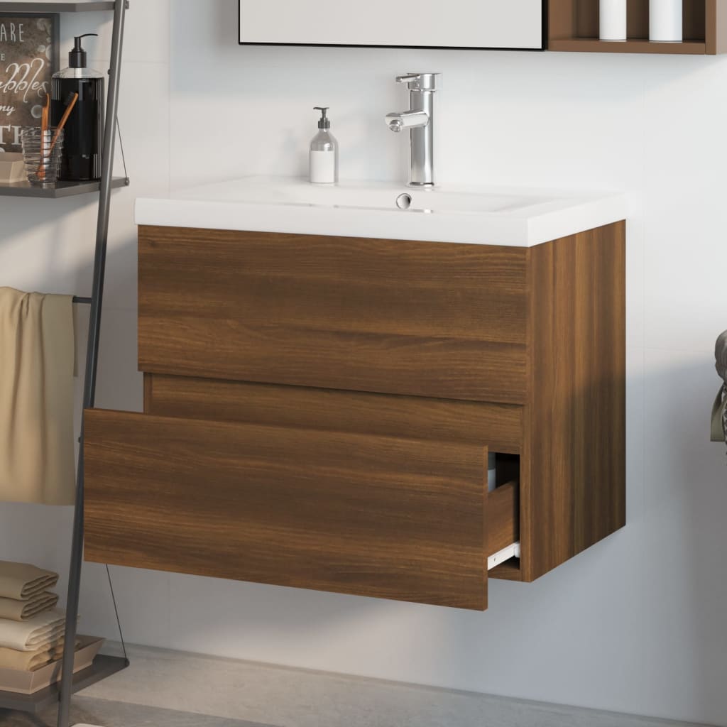 vidaXL Mueble de baño con lavabo madera contrachapada marrón roble