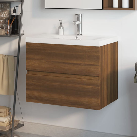 vidaXL Mueble de baño con lavabo madera contrachapada marrón roble