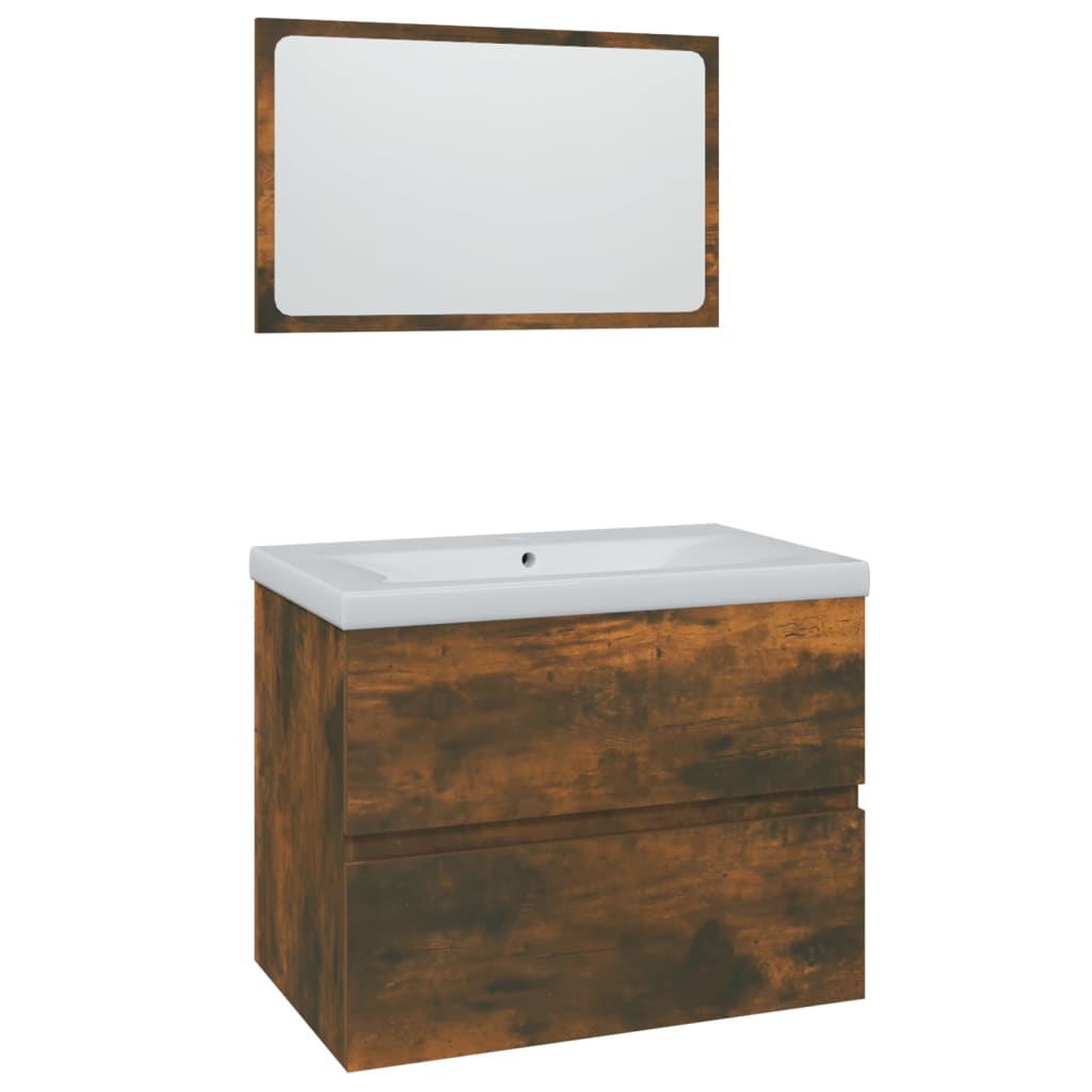 vidaXL Set de muebles de baño madera contrachapada color roble ahumado