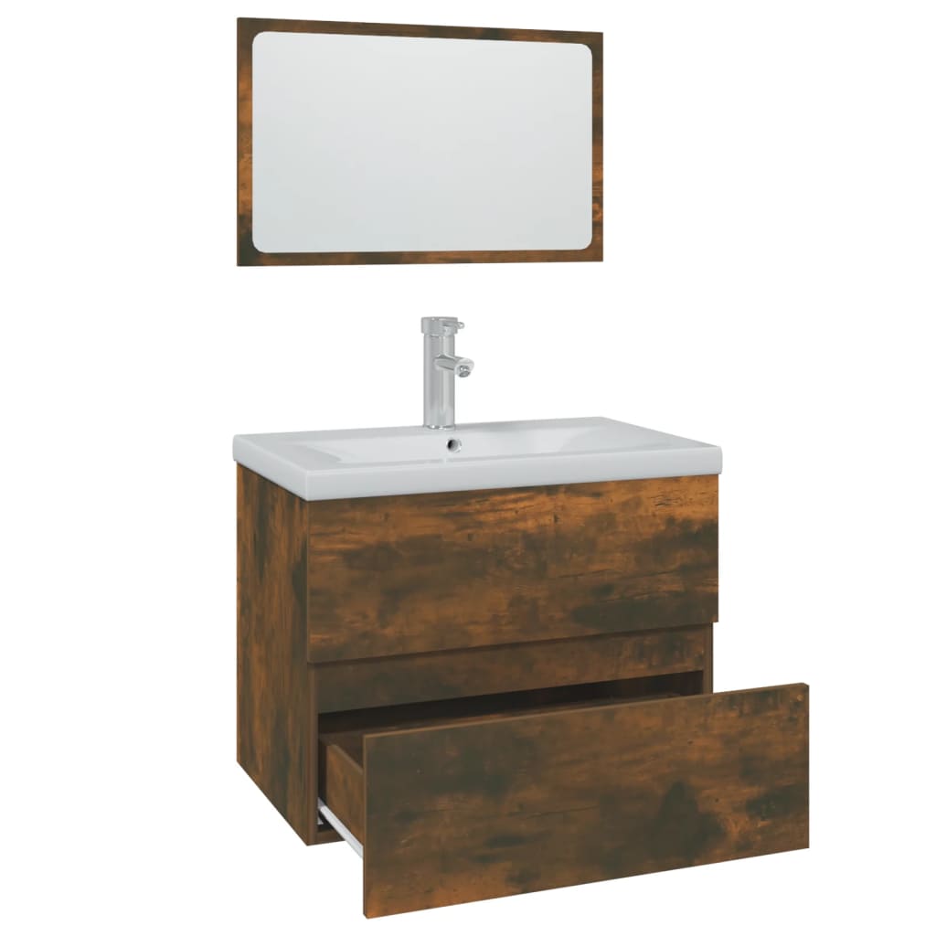 vidaXL Set de muebles de baño madera contrachapada color roble ahumado