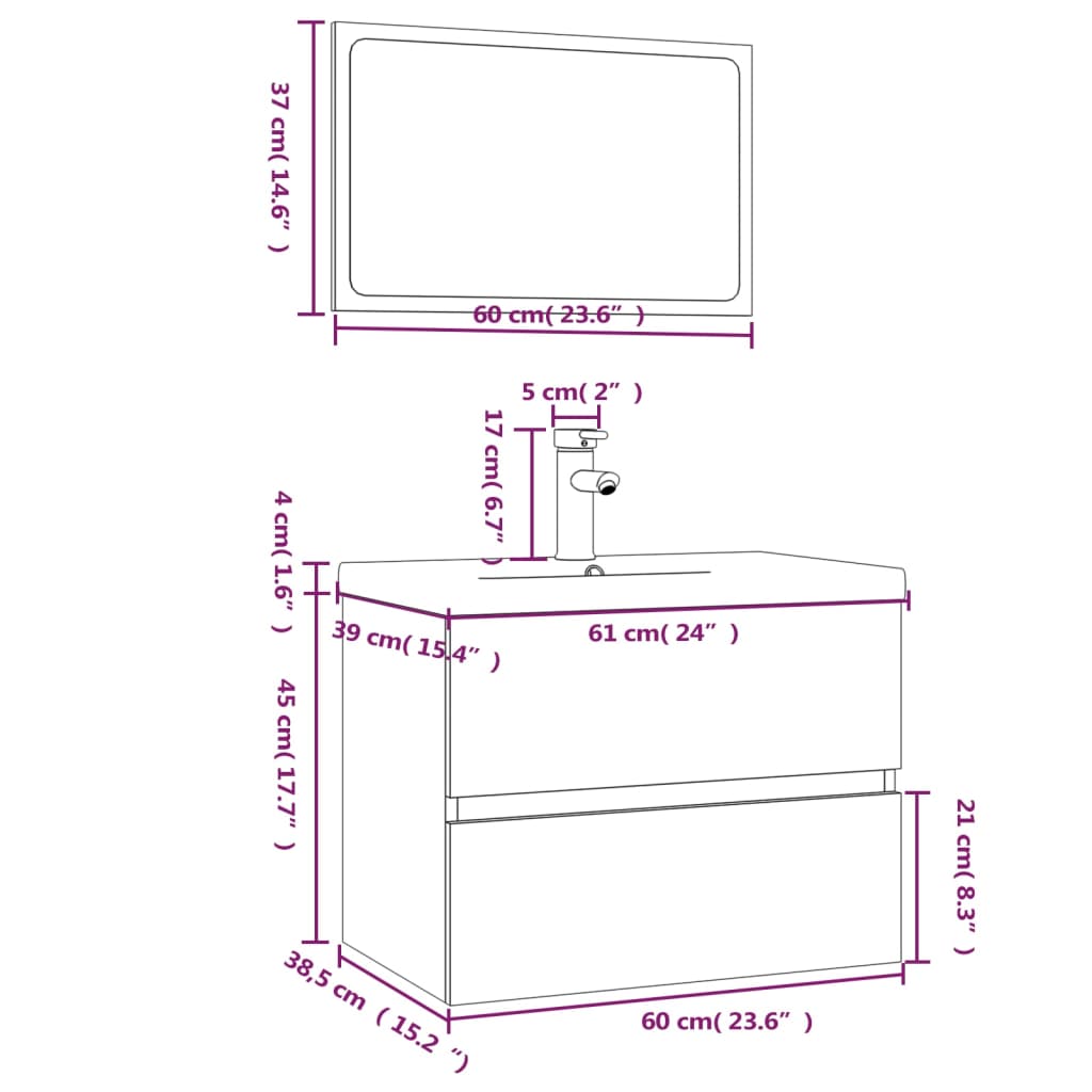 vidaXL Set de muebles de baño madera contrachapada color roble ahumado