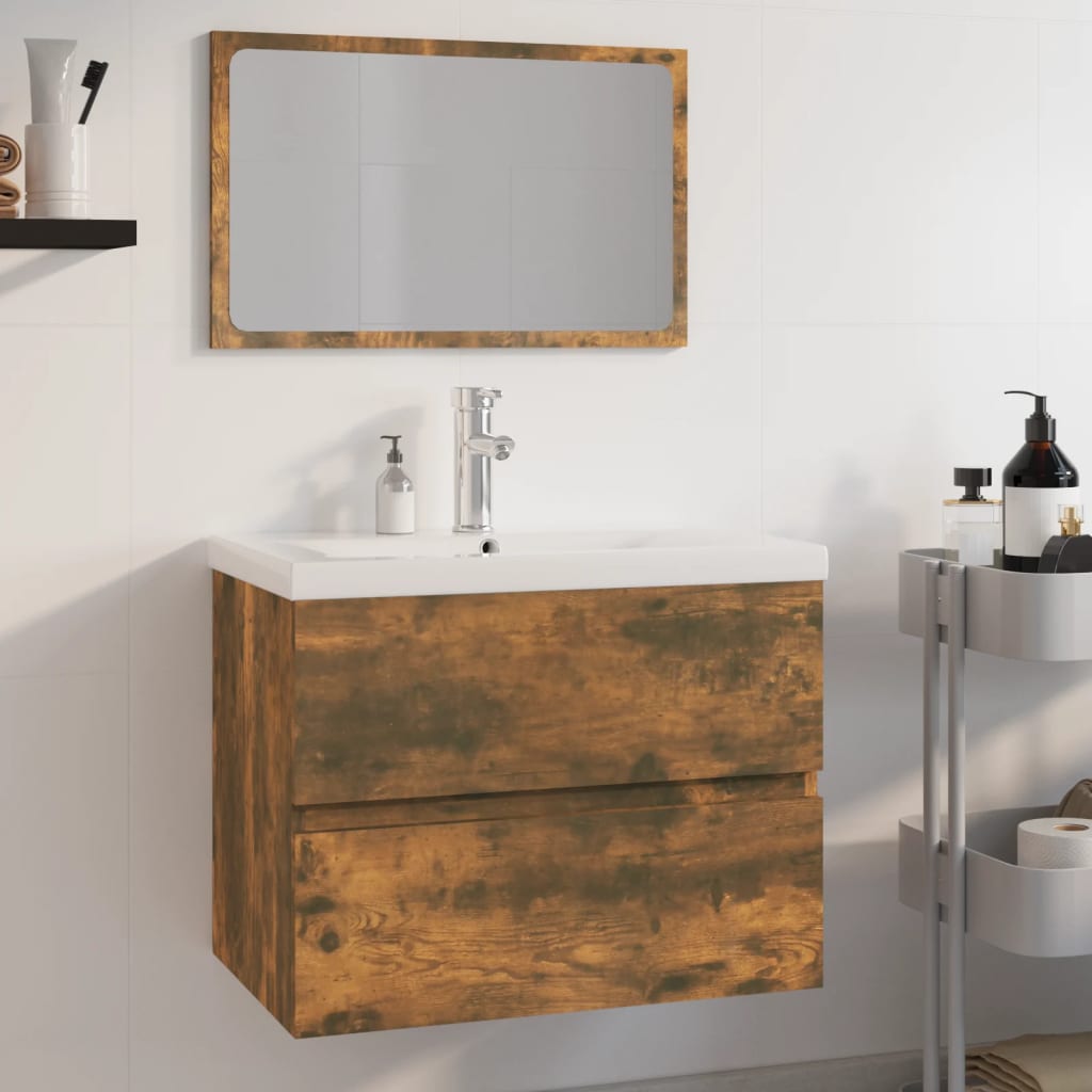 vidaXL Set de muebles de baño madera contrachapada color roble ahumado