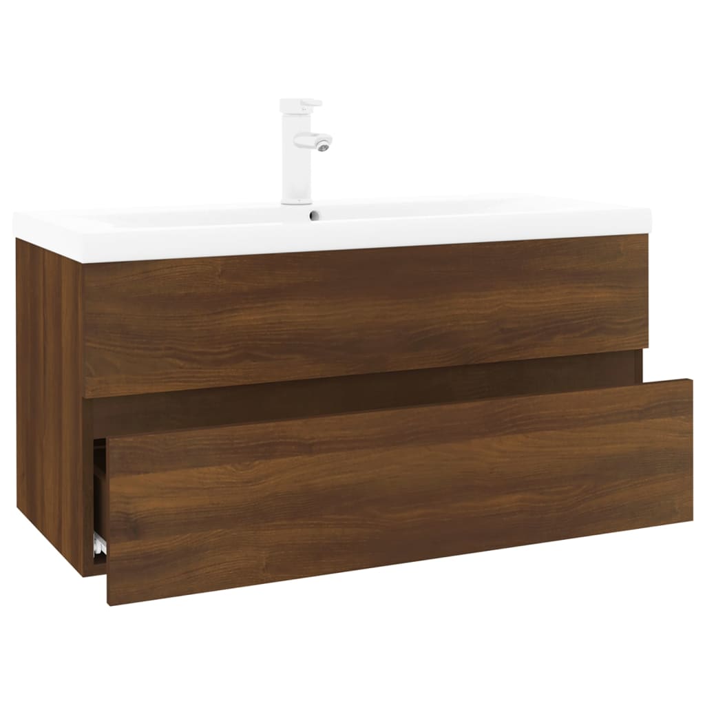 vidaXL Mueble de baño con lavabo madera contrachapada marrón roble