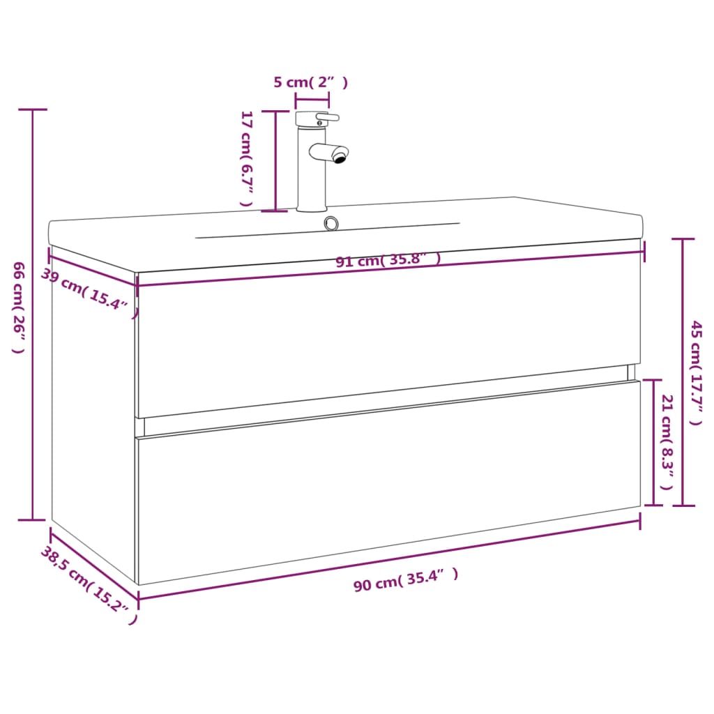 vidaXL Mueble de baño con lavabo madera contrachapada roble ahumado