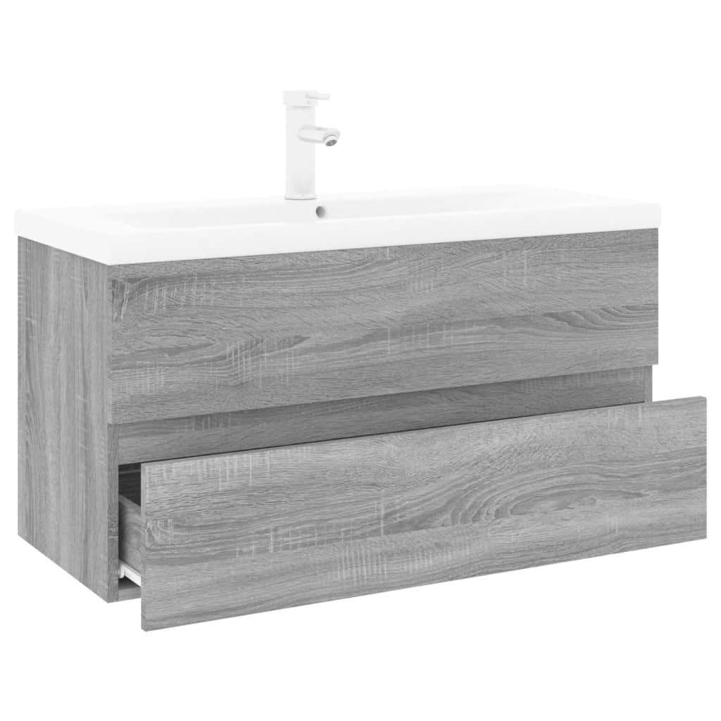 vidaXL Mueble de baño con lavabo madera contrachapada gris Sonoma