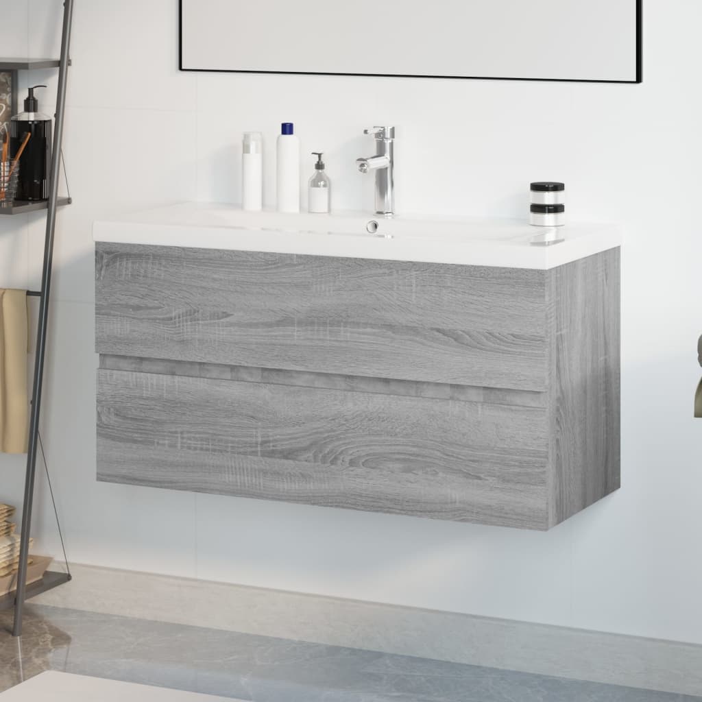 vidaXL Mueble de baño con lavabo madera contrachapada gris Sonoma