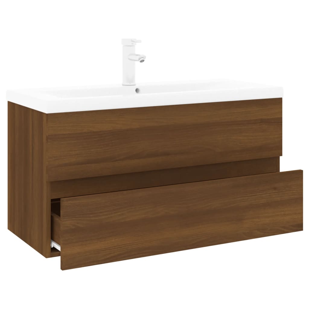 vidaXL Mueble de baño con lavabo madera contrachapada marrón roble