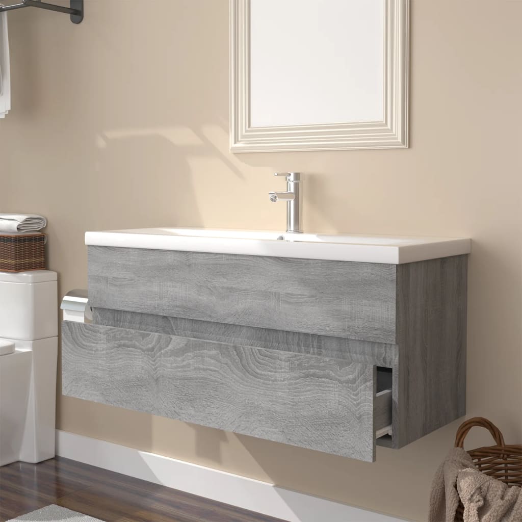 vidaXL Mueble de baño con lavabo madera contrachapada gris Sonoma