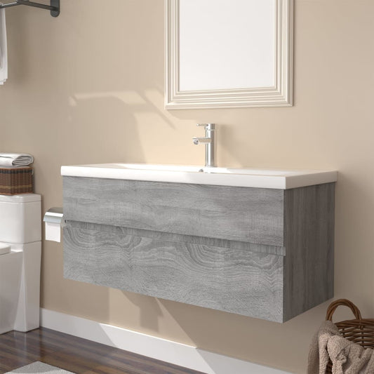 vidaXL Mueble de baño con lavabo madera contrachapada gris Sonoma