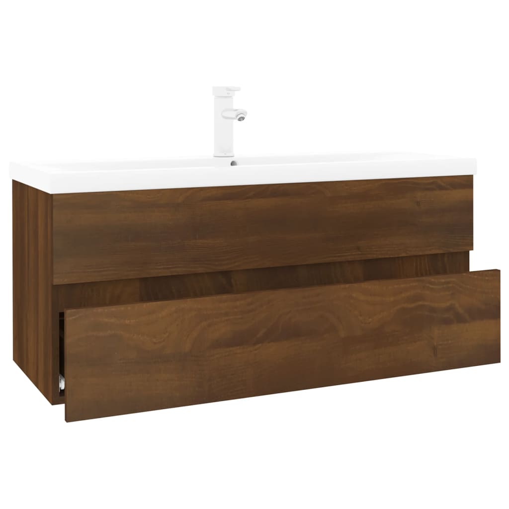 vidaXL Mueble de baño con lavabo madera contrachapada marrón roble