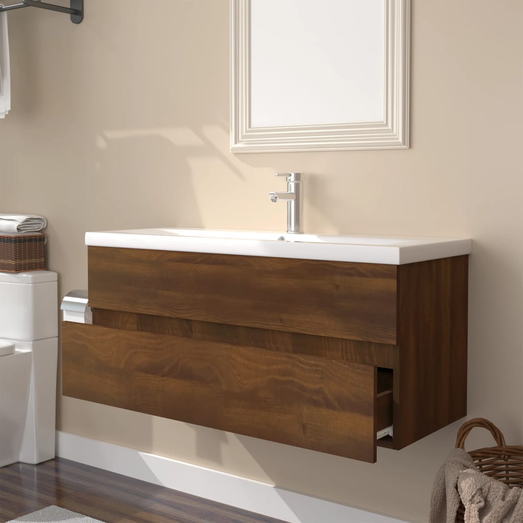 vidaXL Mueble de baño con lavabo madera contrachapada marrón roble