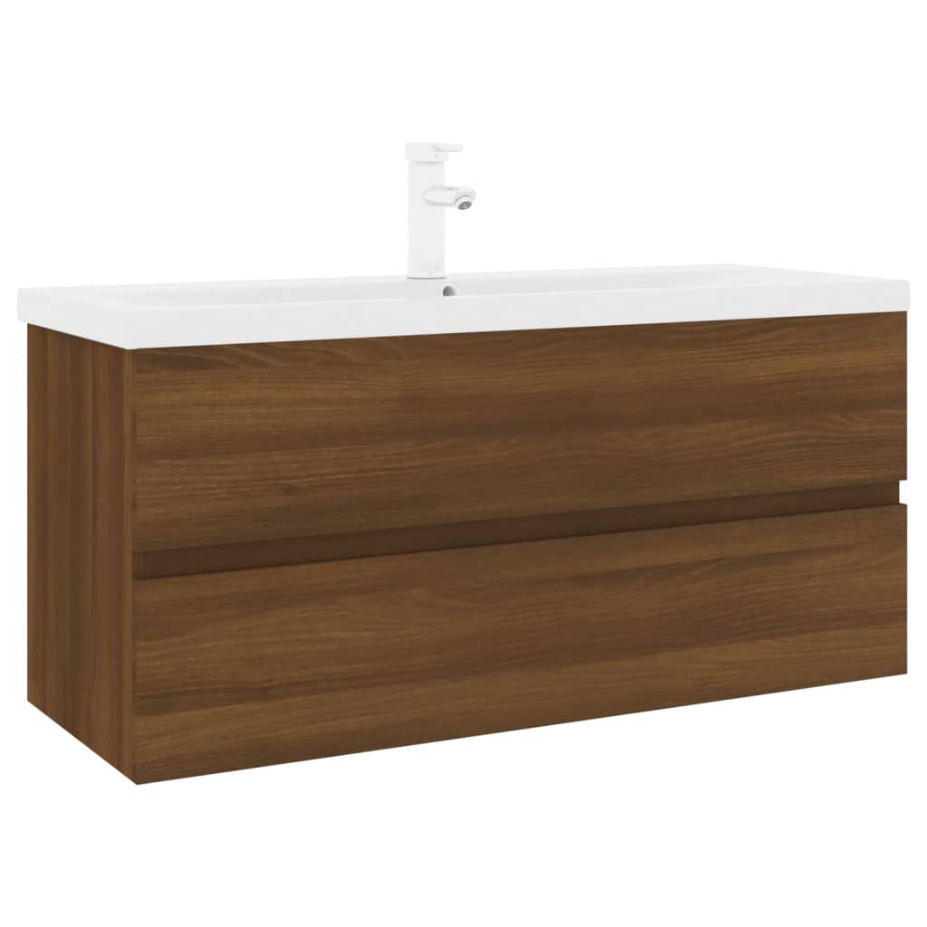 vidaXL Mueble de baño con lavabo madera contrachapada marrón roble