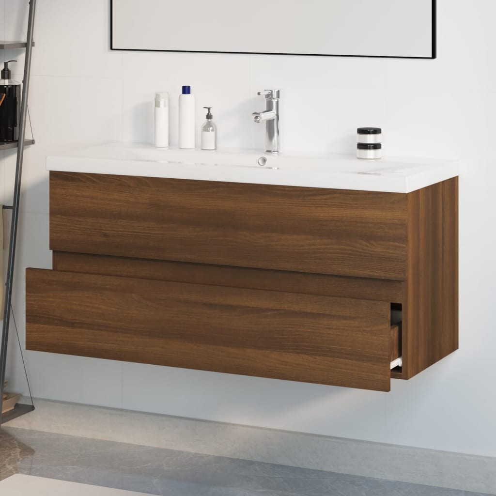 vidaXL Mueble de baño con lavabo madera contrachapada marrón roble