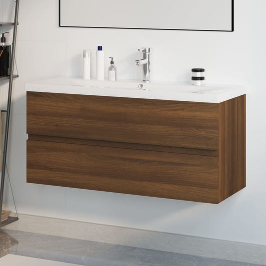 vidaXL Mueble de baño con lavabo madera contrachapada marrón roble