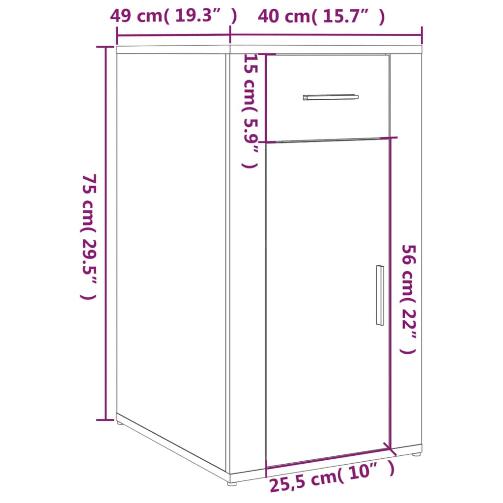 vidaXL Armario de escritorio madera contrachapada negro 40x49x75 cm