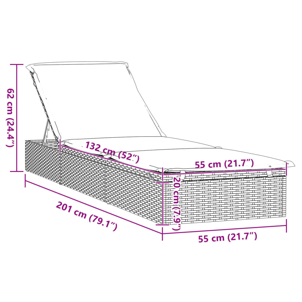 vidaXL Tumbonas 2 uds con mesita ratán sintético gris