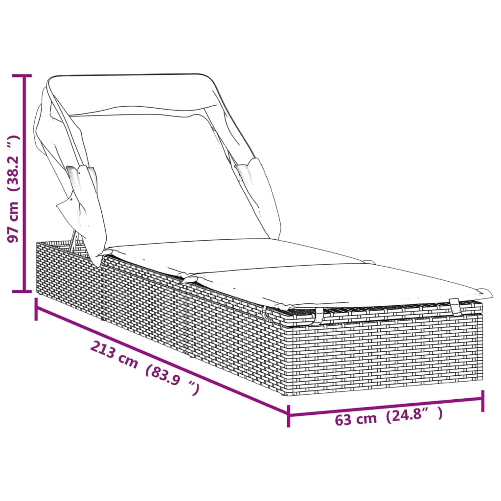 vidaXL Tumbona con toldo plegable ratán sintético marrón 213x63x97cm