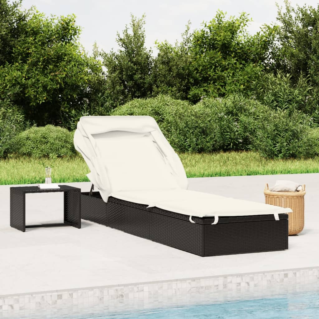 vidaXL Tumbona con toldo plegable ratán sintético negro 213x63x97cm