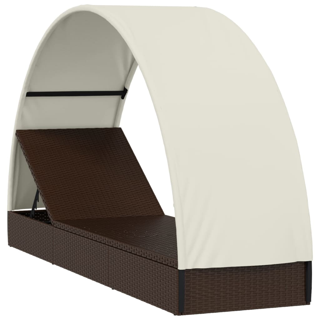 vidaXL Tumbona con toldo redondo ratán sintético marrón 211x57x140cm