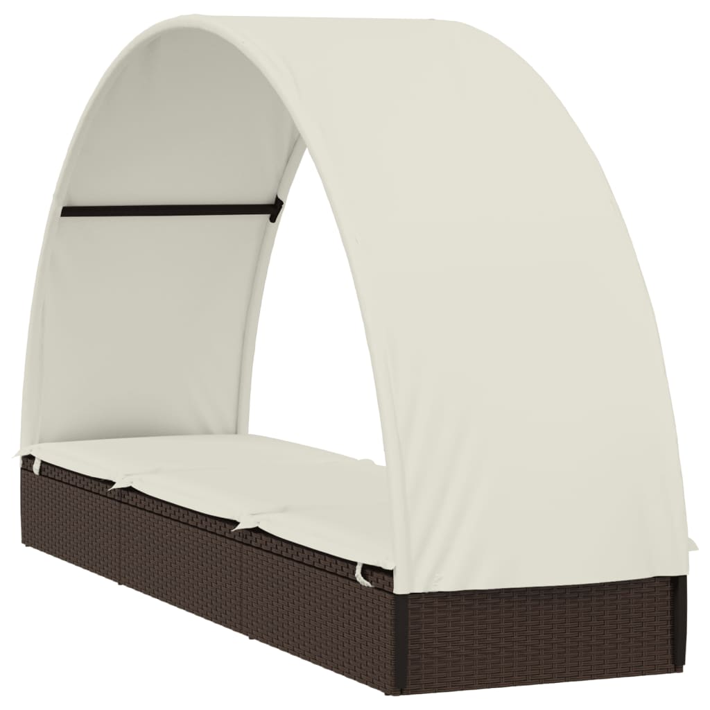 vidaXL Tumbona con toldo redondo ratán sintético marrón 211x57x140cm