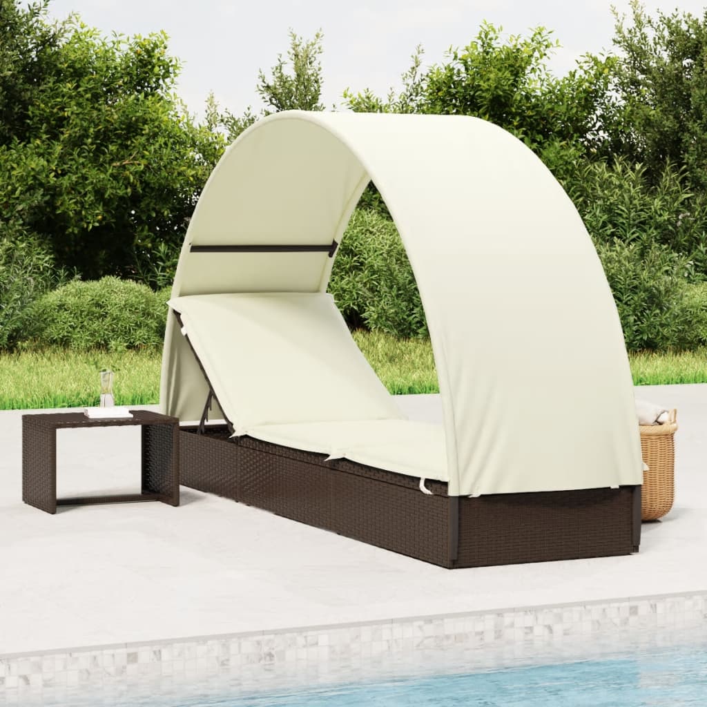 vidaXL Tumbona con toldo redondo ratán sintético marrón 211x57x140cm