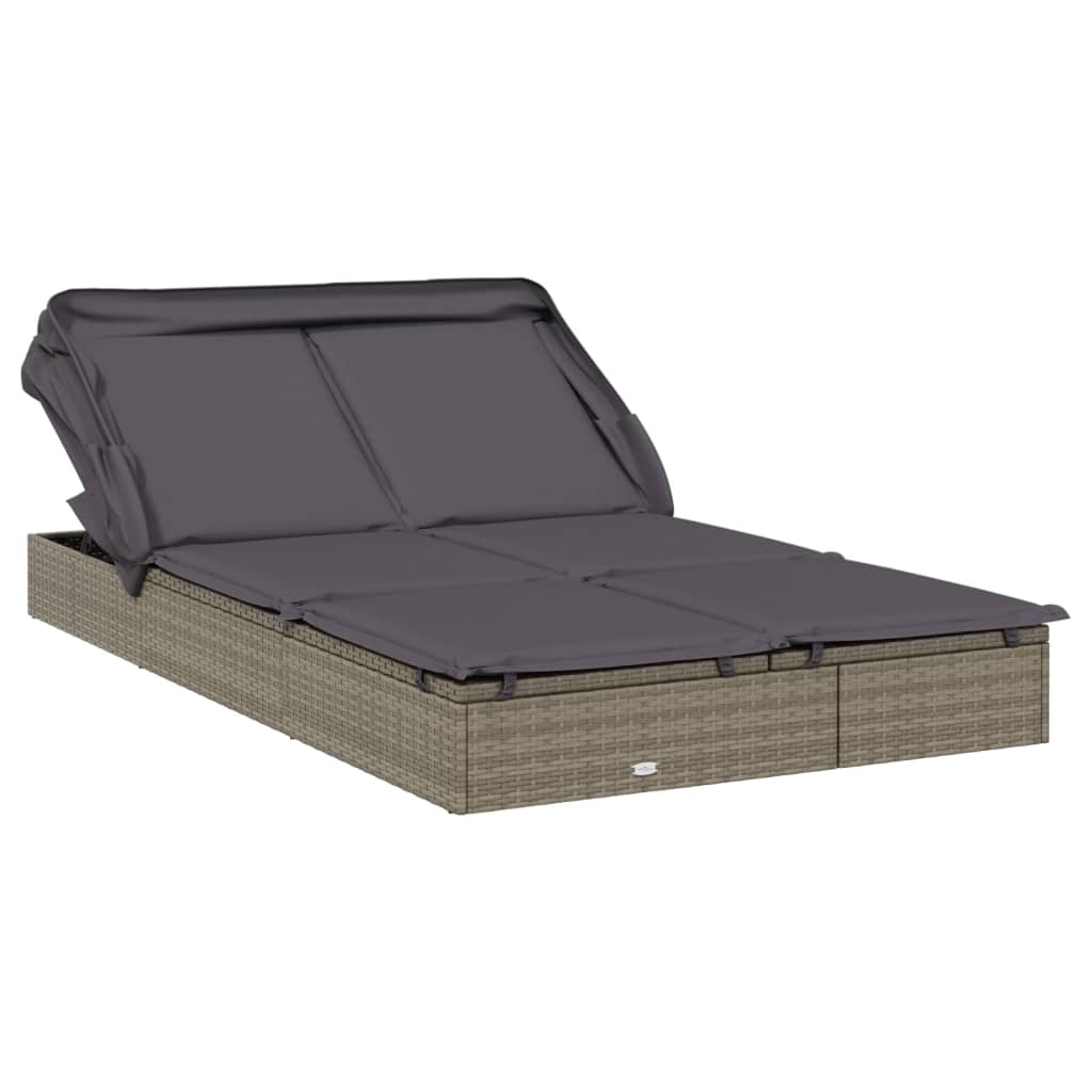 vidaXL Tumbona 2 personas toldo plegable ratán PE gris 213x118x97 cm