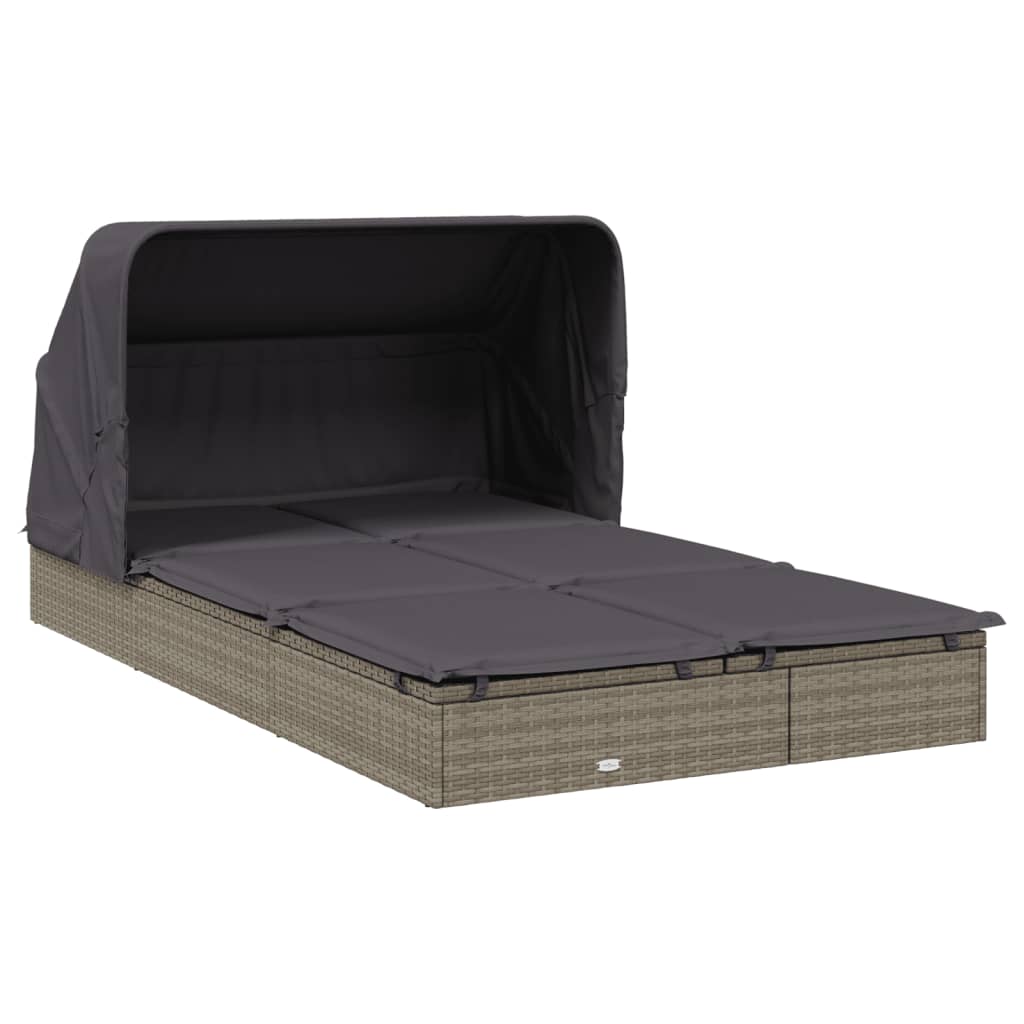 vidaXL Tumbona 2 personas toldo plegable ratán PE gris 213x118x97 cm