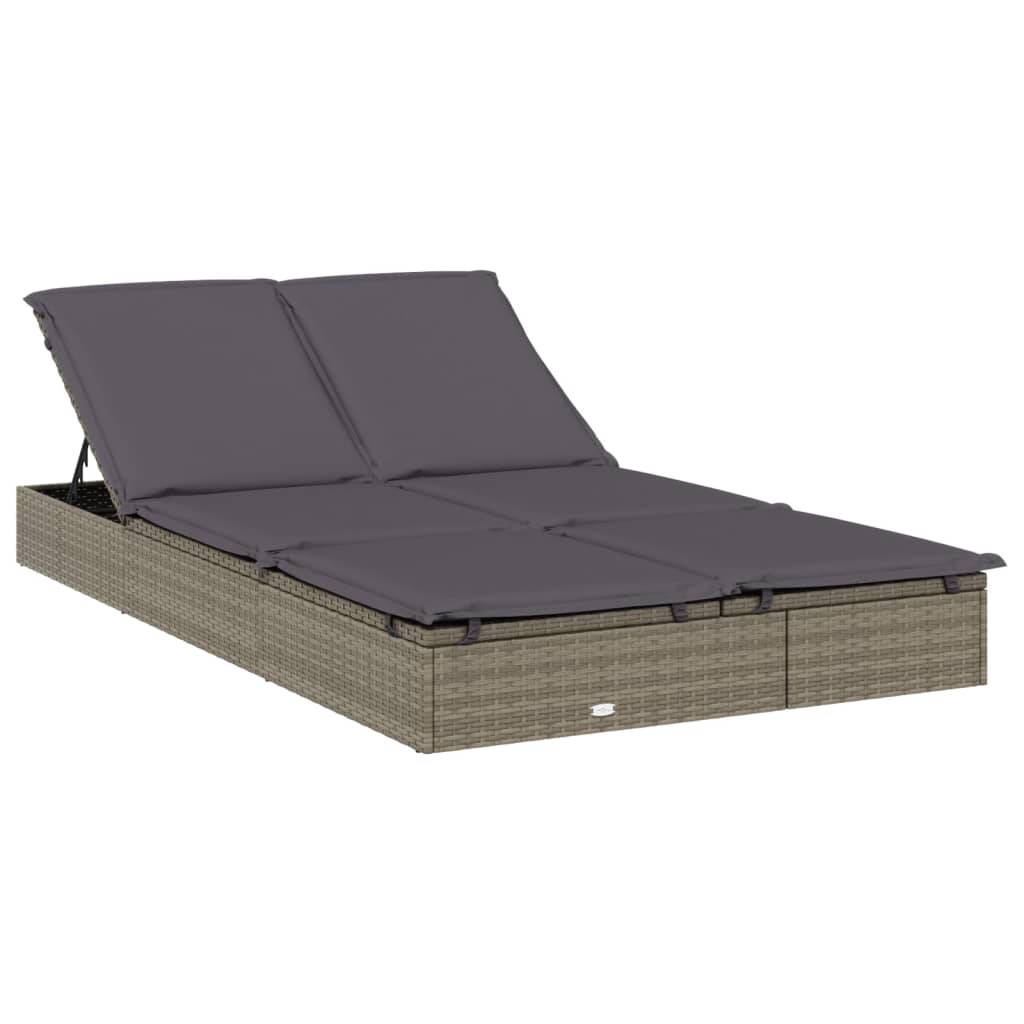 vidaXL Tumbona 2 personas toldo plegable ratán PE gris 213x118x97 cm