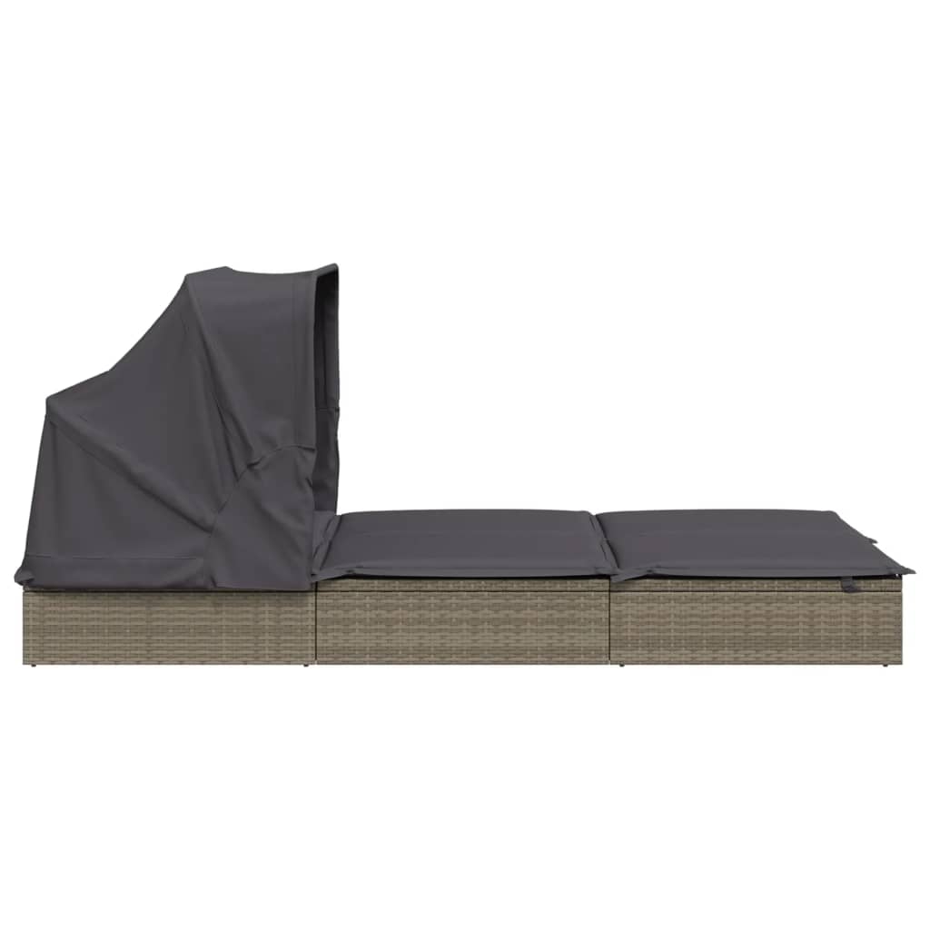 vidaXL Tumbona 2 personas toldo plegable ratán PE gris 213x118x97 cm