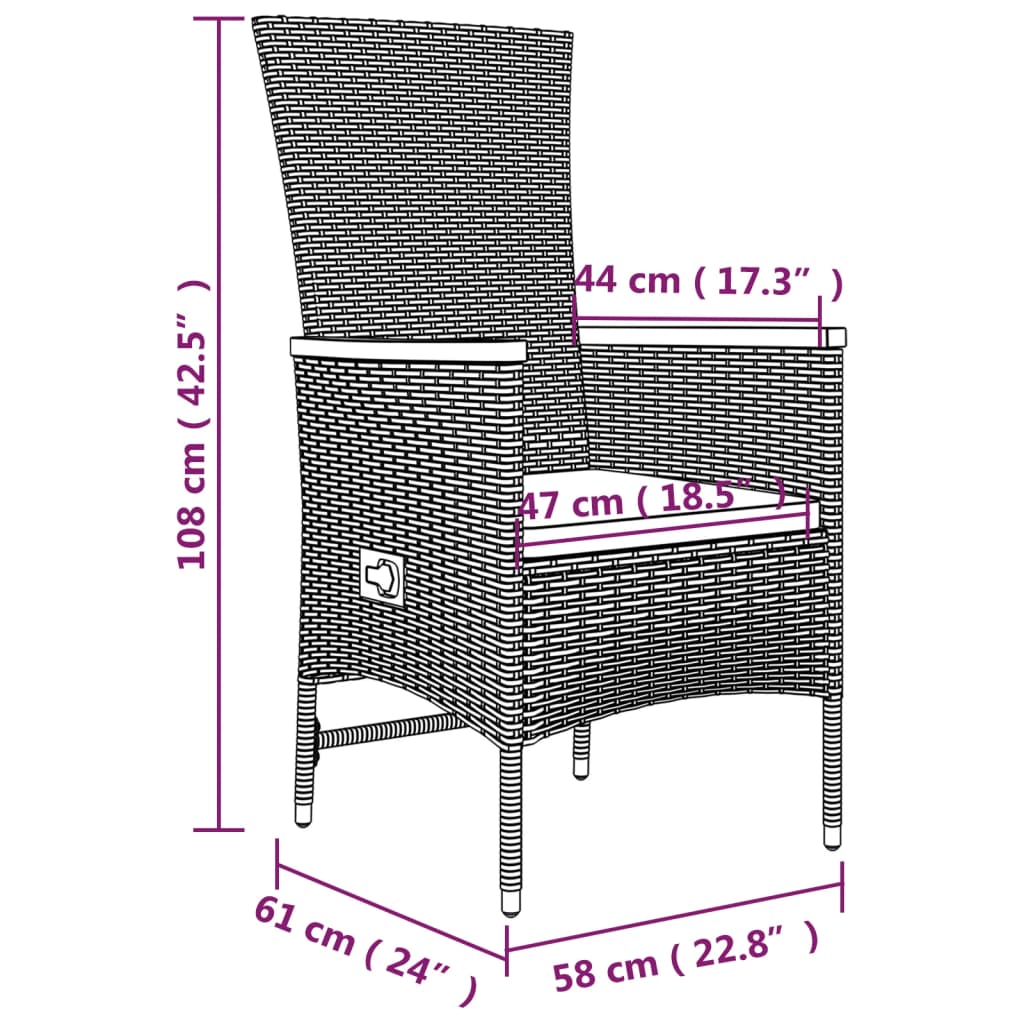 vidaXL Sillones de jardín reclinables con cojines 2 uds ratán PE gris