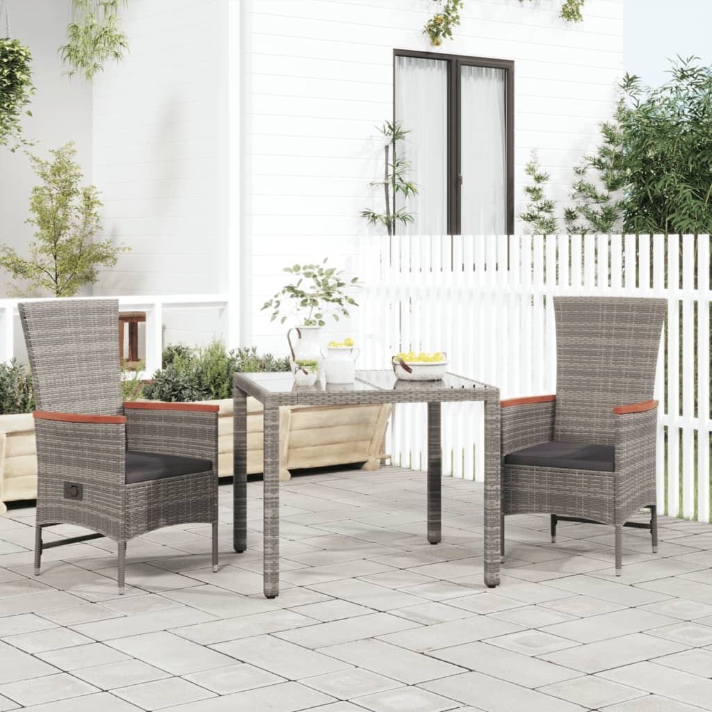 vidaXL Sillones de jardín reclinables con cojines 2 uds ratán PE gris