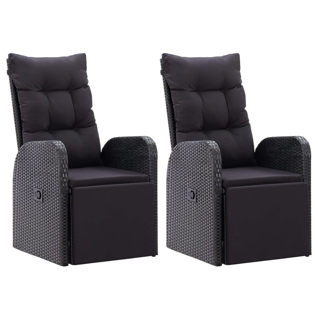 vidaXL Sillones de jardín reclinables con cojines 2 uds ratán PE negro