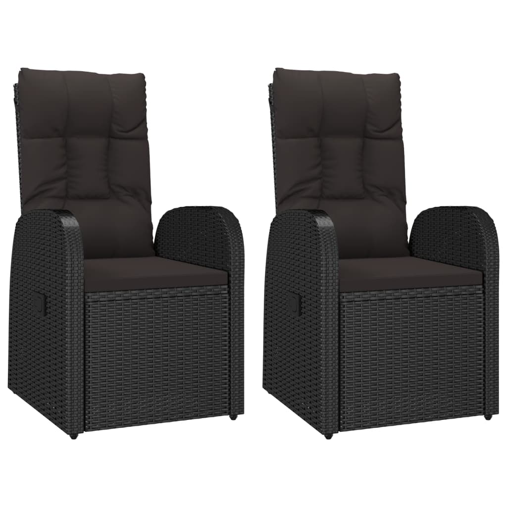 vidaXL Sillones de jardín reclinables con cojines 2 uds ratán PE negro